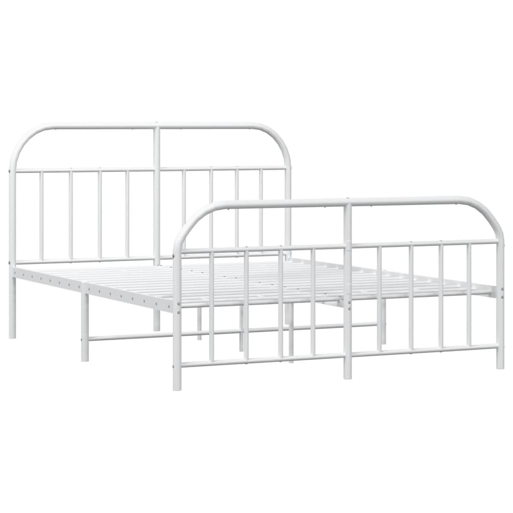 Metal Bed Frame without Mattress with Footboard White 140x190cm
