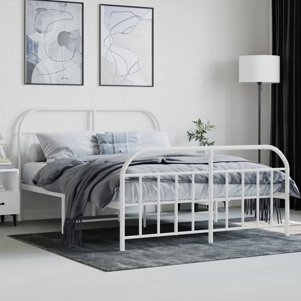 Metal Bed Frame without Mattress with Footboard White 140x190cm