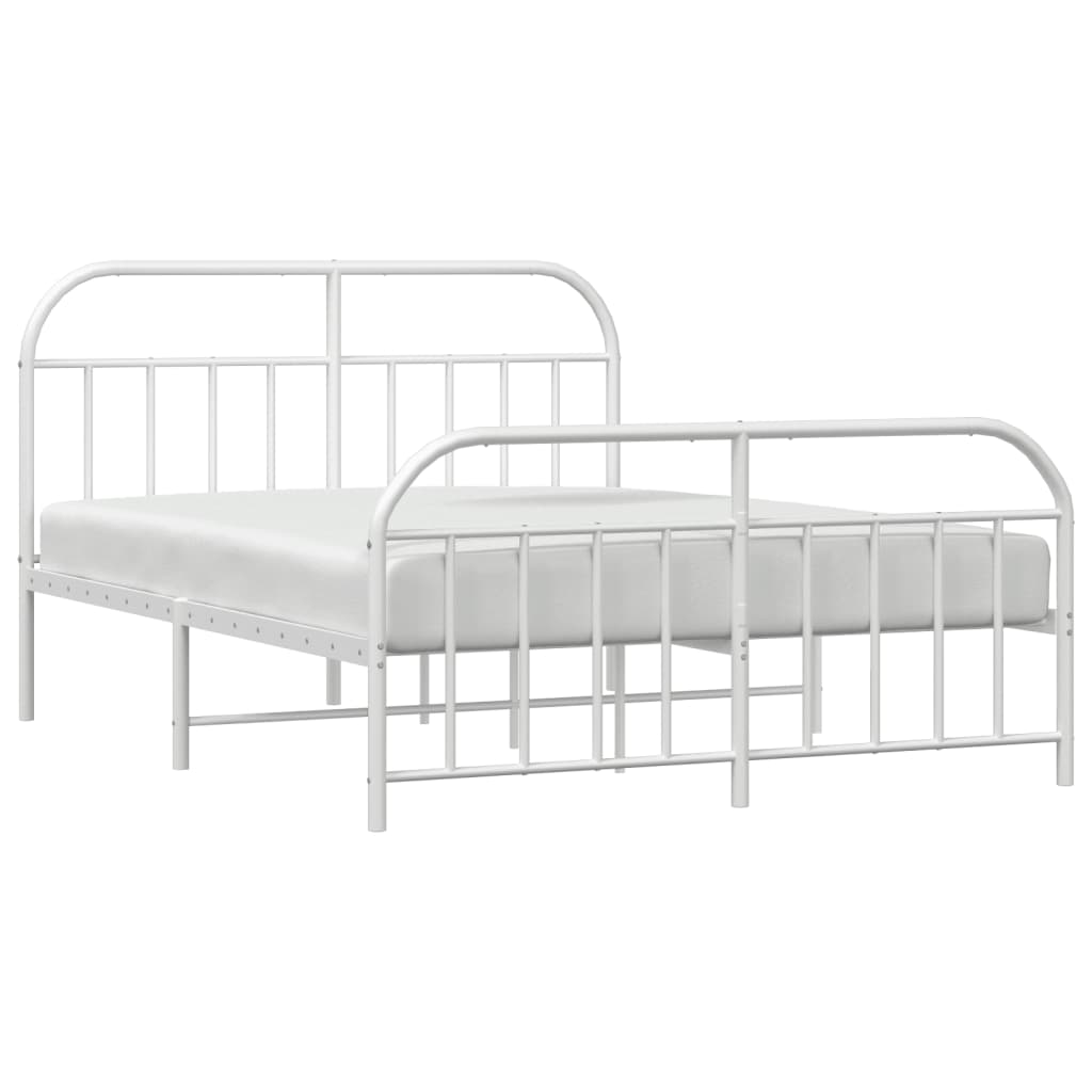 Metal Bed Frame without Mattress with Footboard White 140x190cm