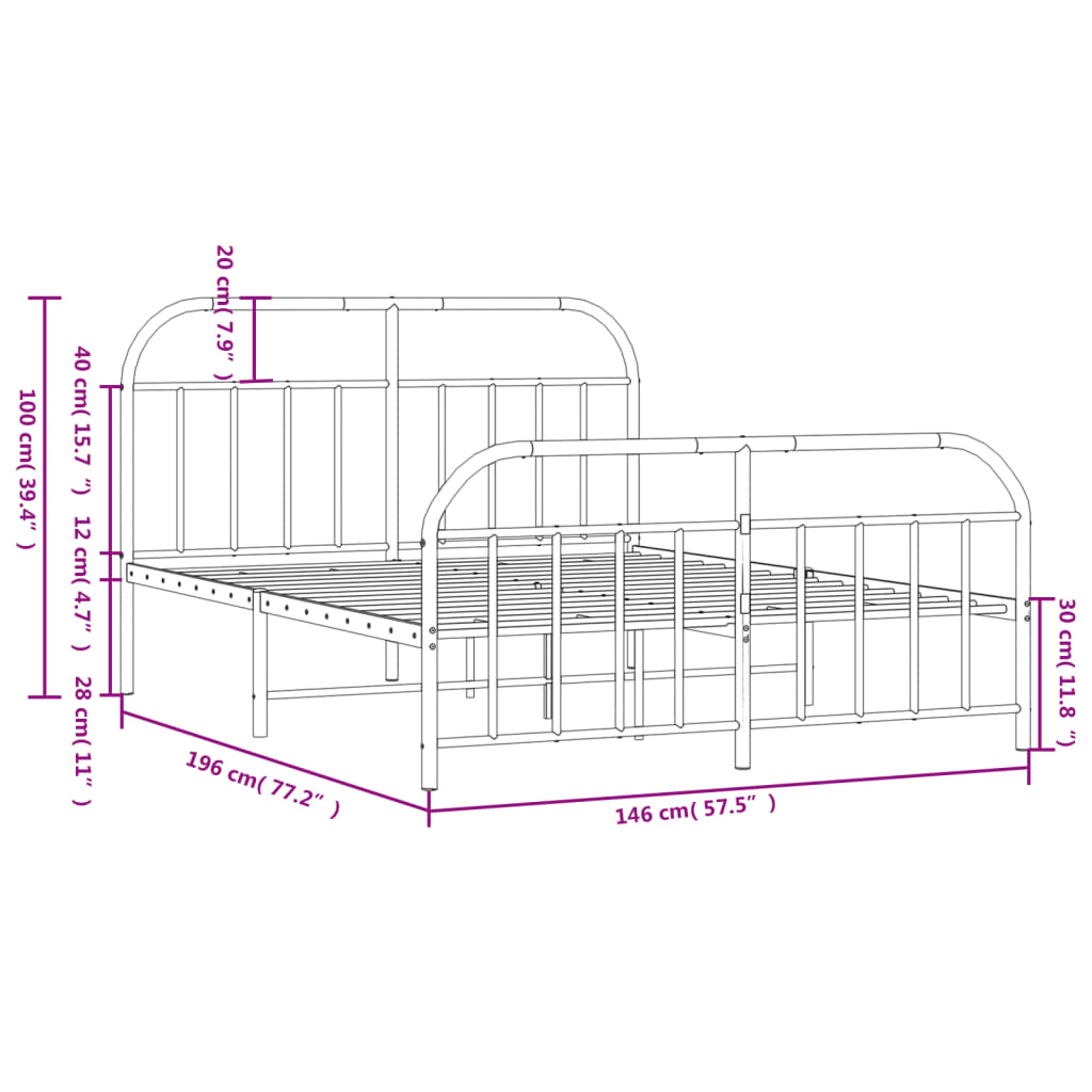 Metal Bed Frame without Mattress with Footboard White 140x190cm