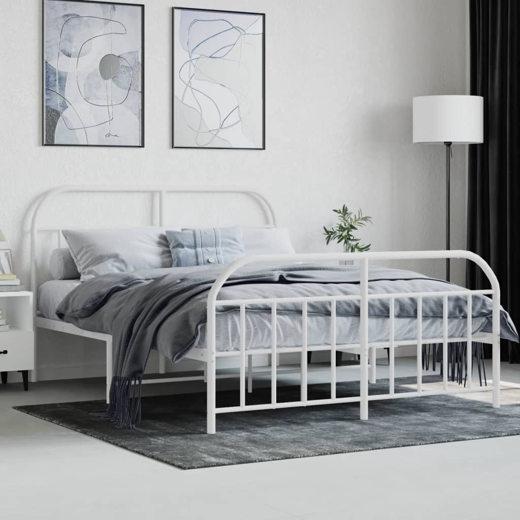 Metal Bed Frame without Mattress with Footboard White 140x200cm