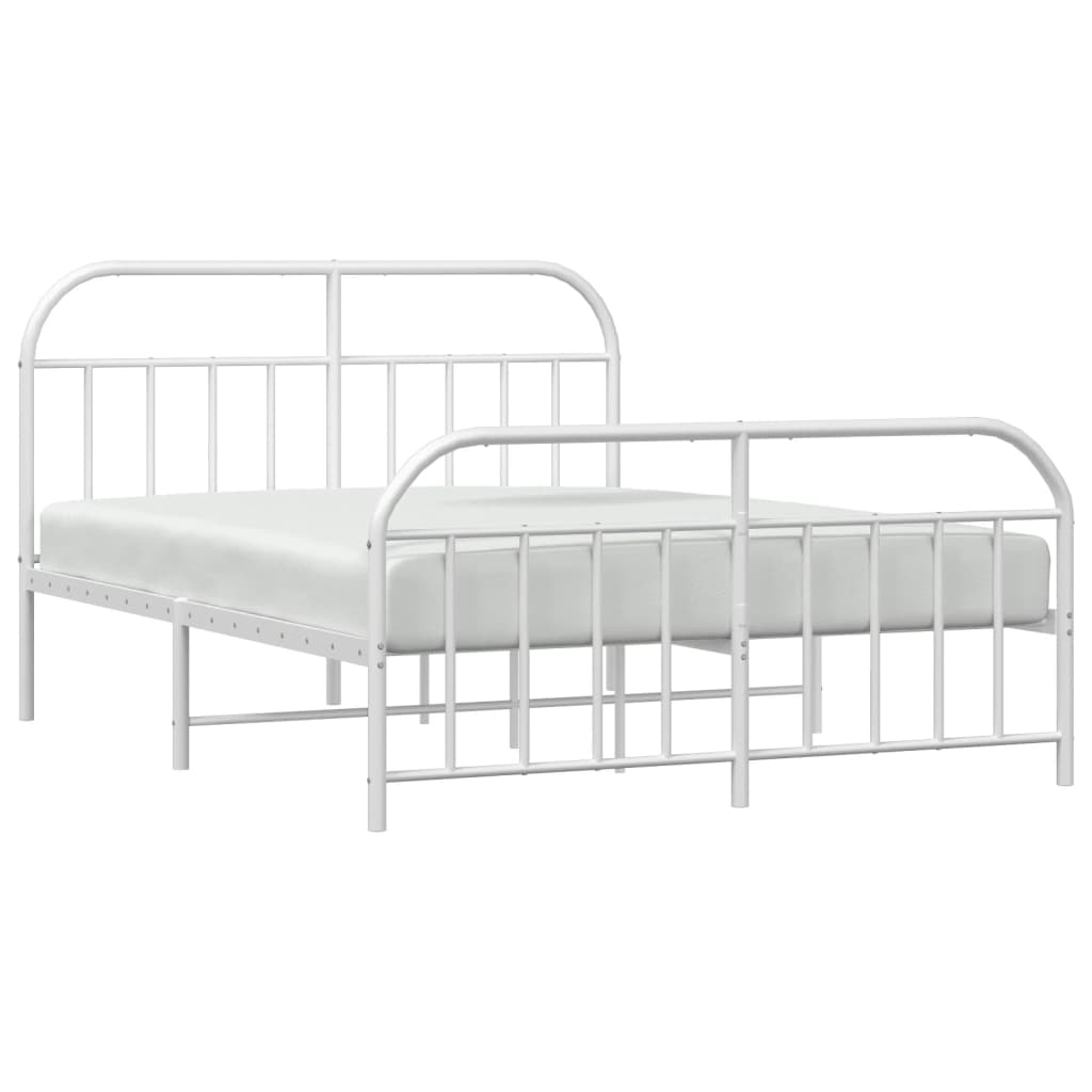 Metal Bed Frame without Mattress with Footboard White 140x200cm