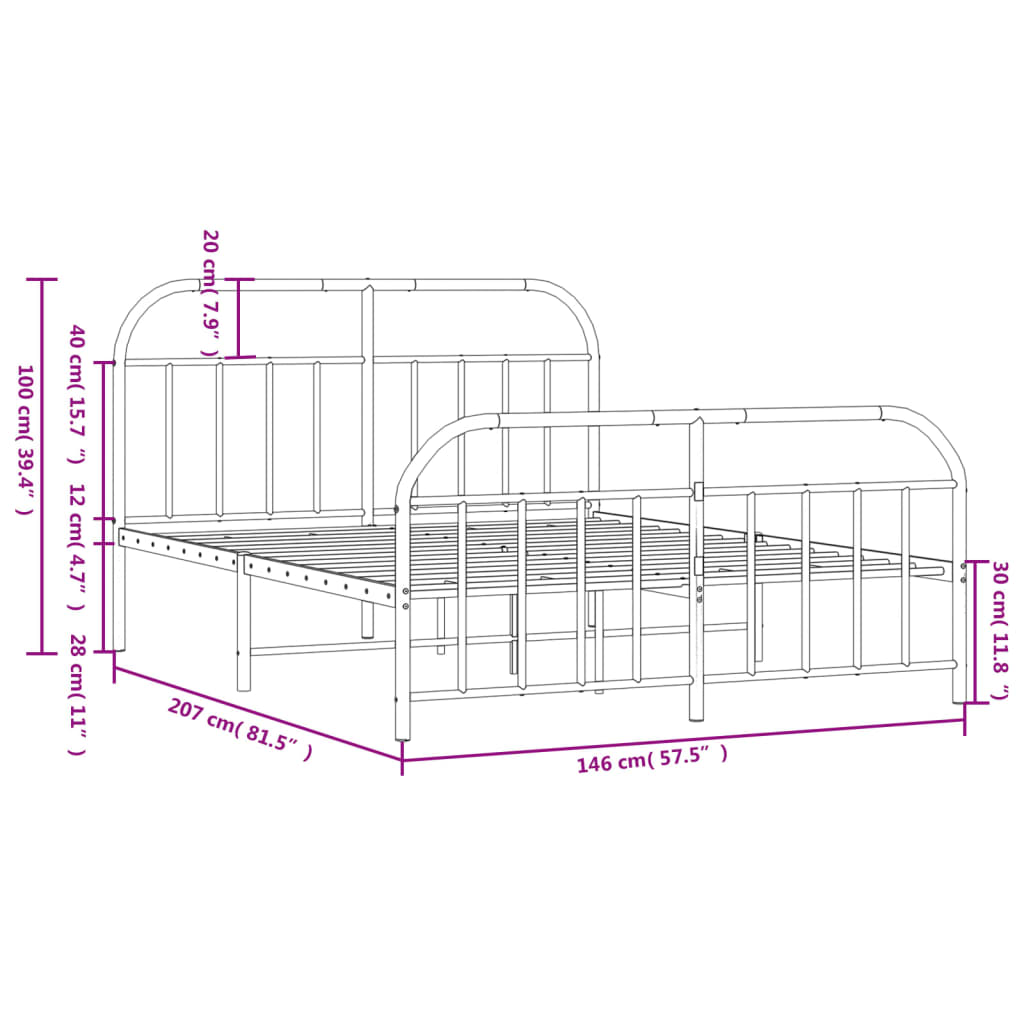 Metal Bed Frame without Mattress with Footboard White 140x200cm