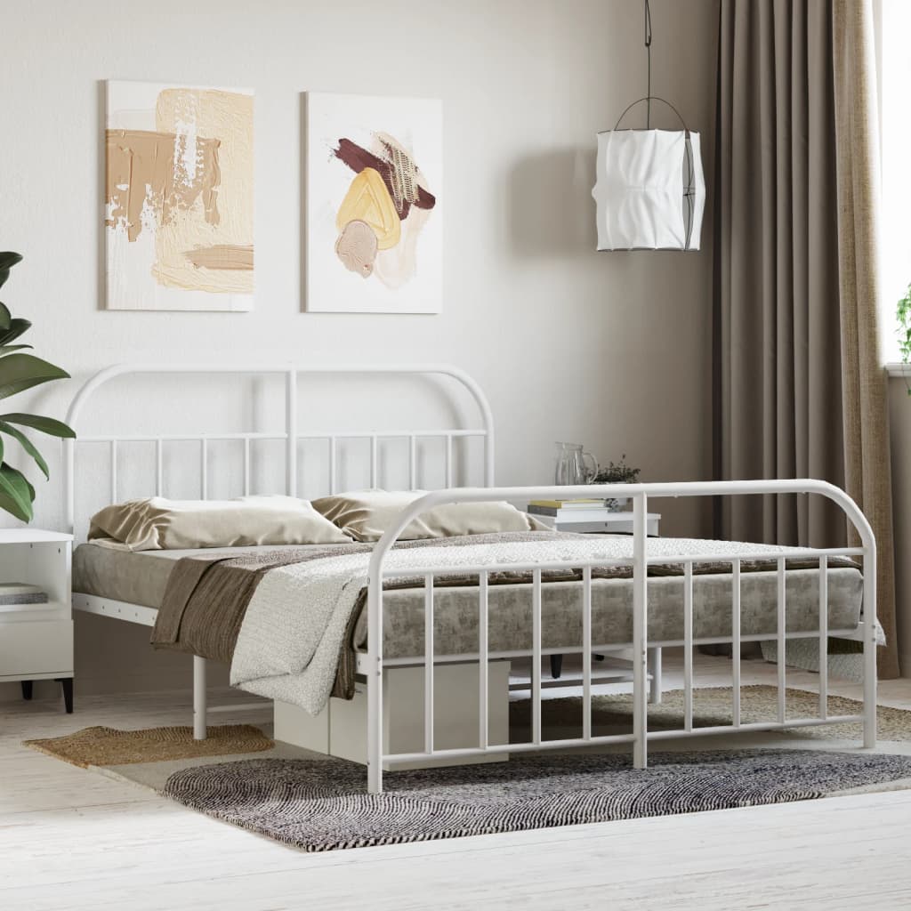 Metal Bed Frame without Mattress with Footboard White 140x200cm