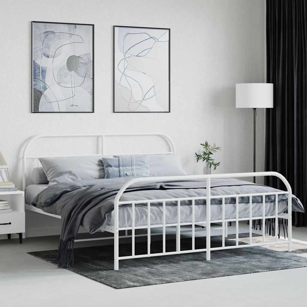 Metal Bed Frame without Mattress with Footboard White 180x200cm