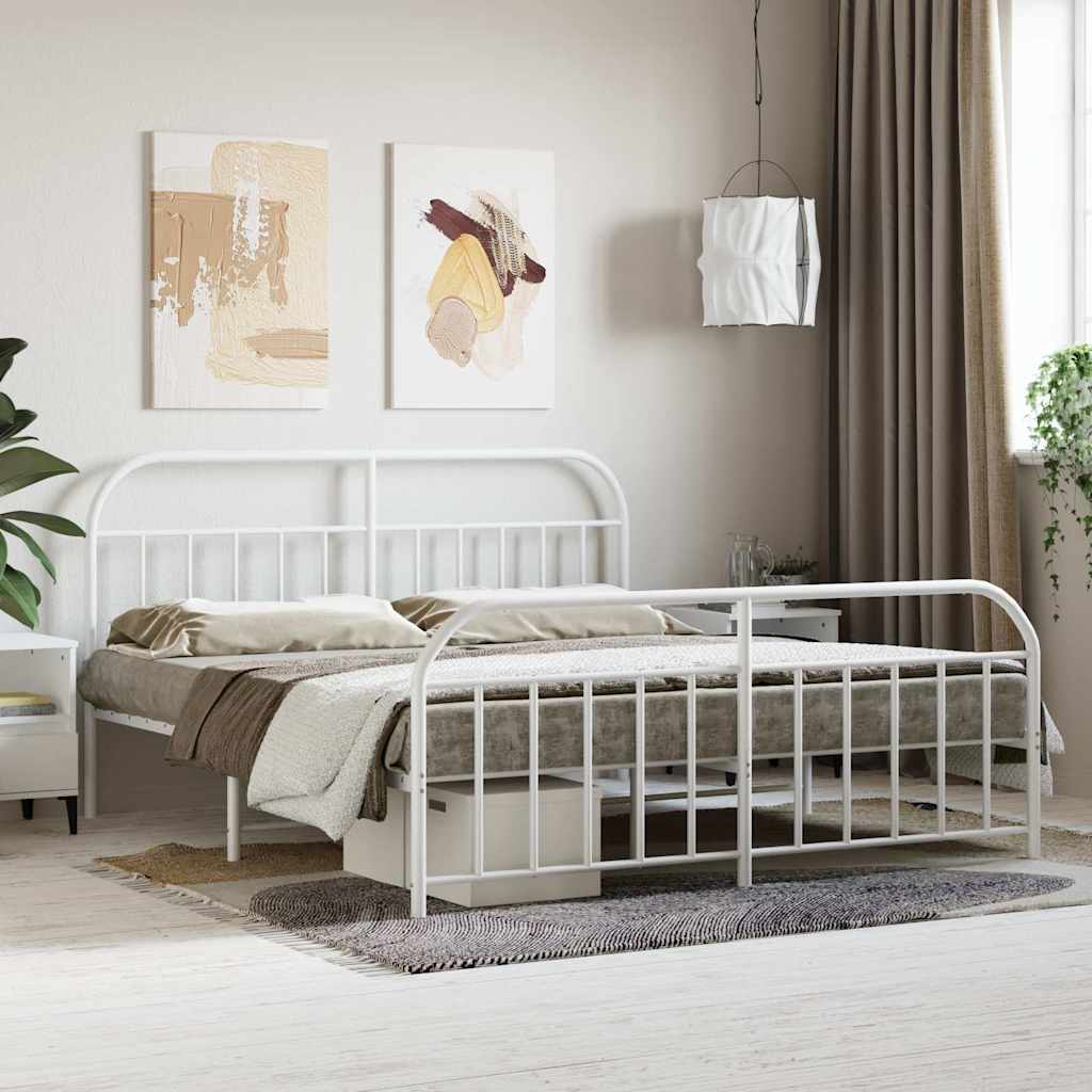 Metal Bed Frame without Mattress with Footboard White 180x200cm