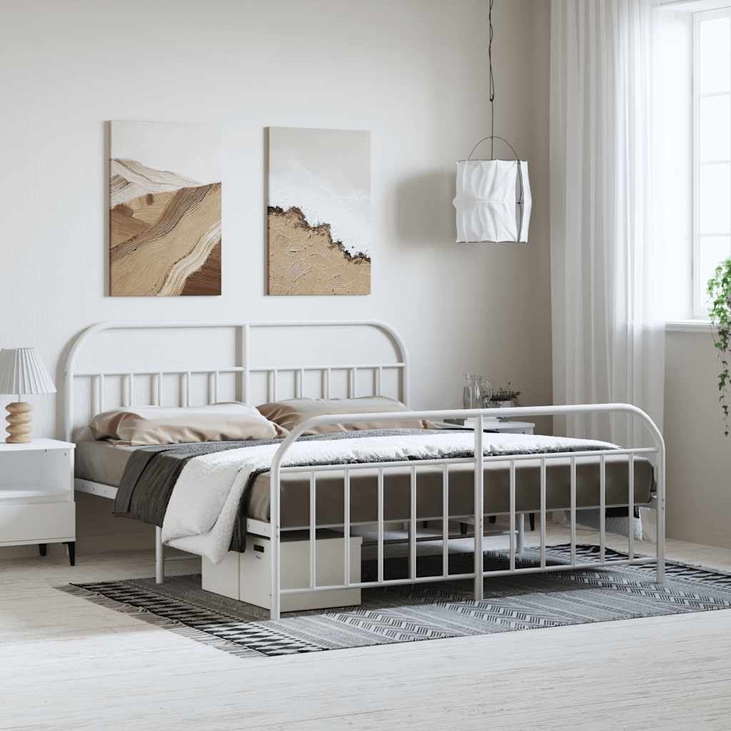 Metal Bed Frame without Mattress with Footboard White 183x213cm
