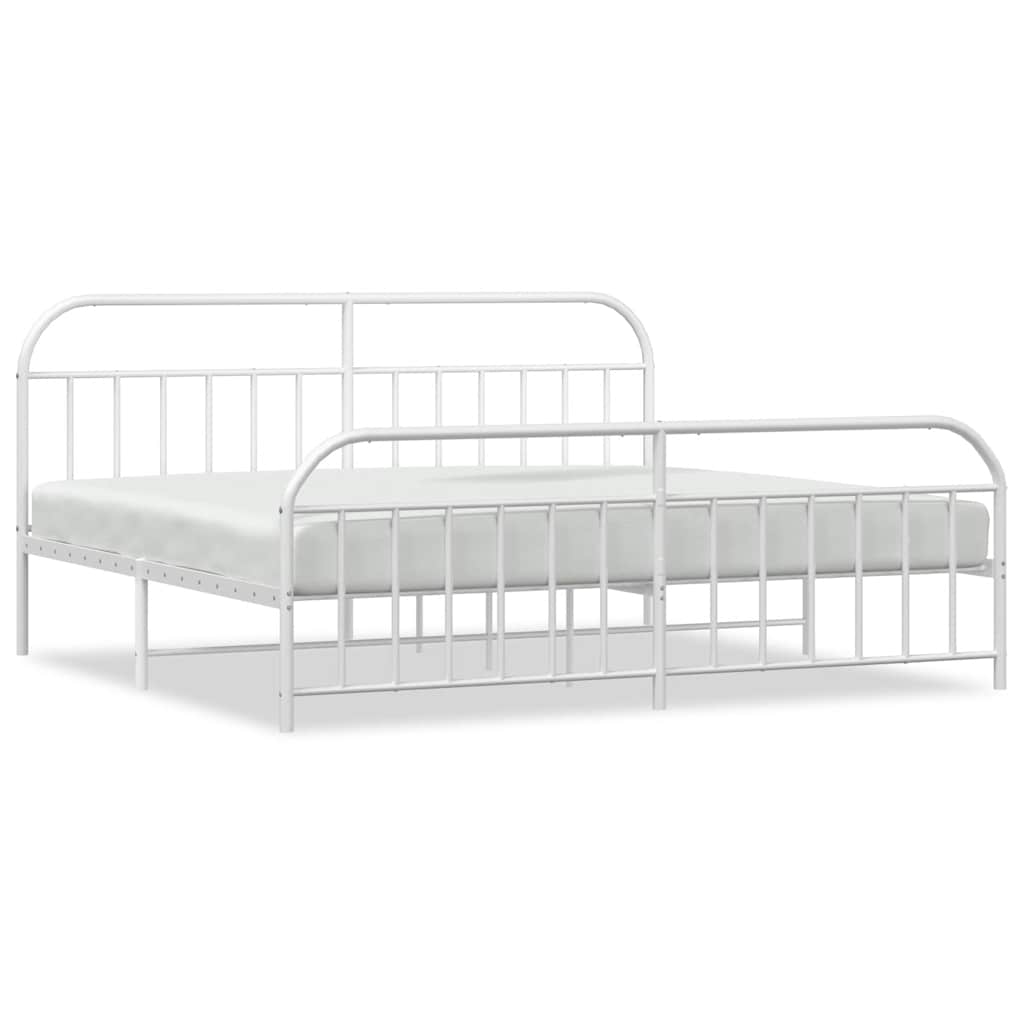 Metal Bed Frame without Mattress with Footboard White 193x203cm
