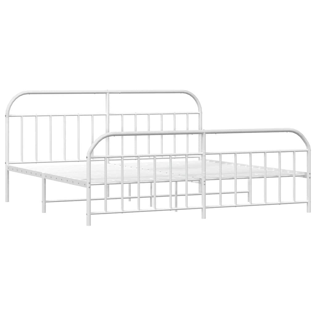 Metal Bed Frame without Mattress with Footboard White 193x203cm