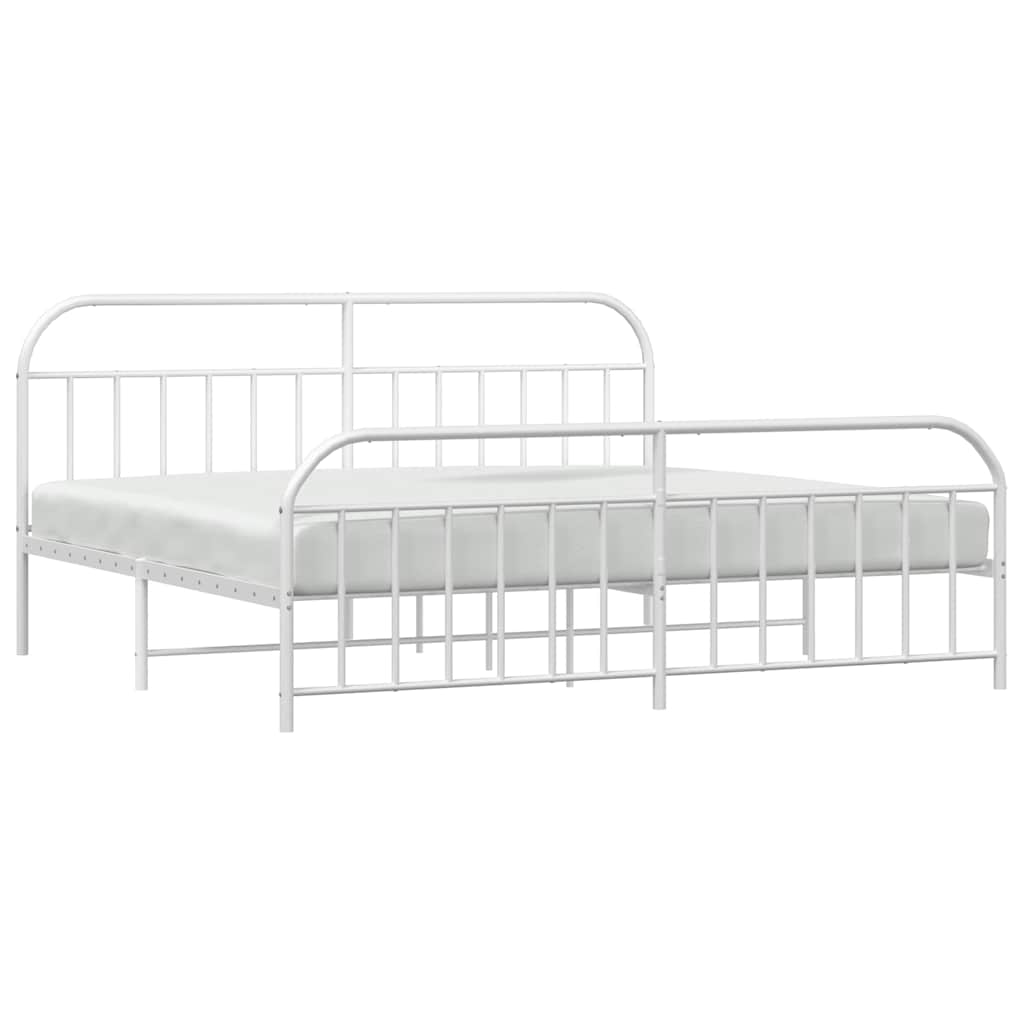 Metal Bed Frame without Mattress with Footboard White 193x203cm