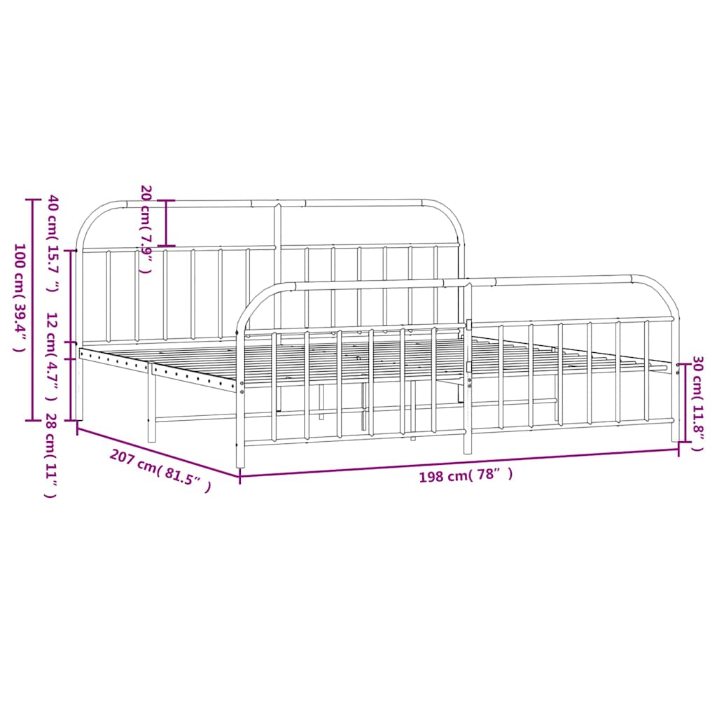 Metal Bed Frame without Mattress with Footboard White 193x203cm