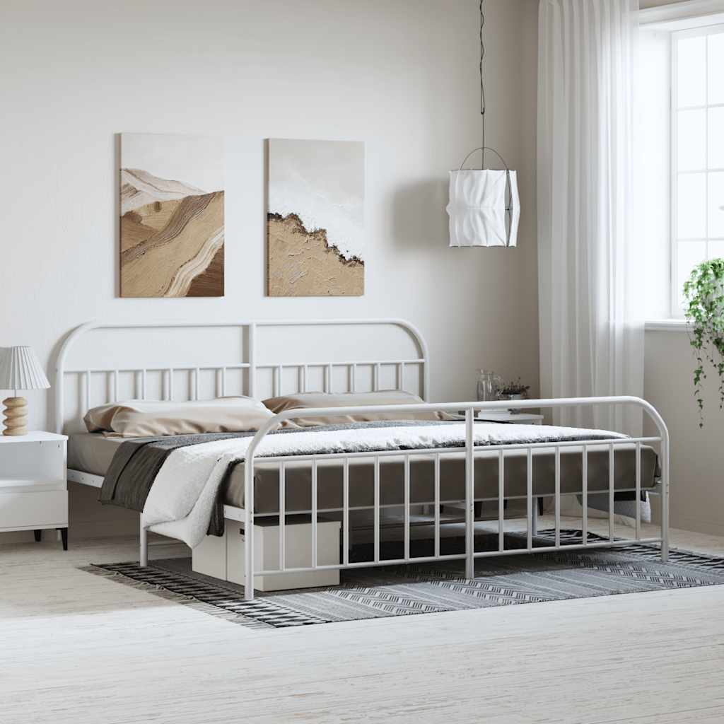 Metal Bed Frame without Mattress with Footboard White 193x203cm