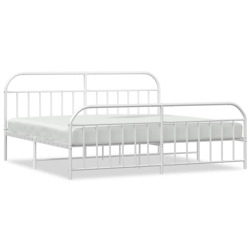 Metal Bed Frame without Mattress with Footboard White 200x200cm