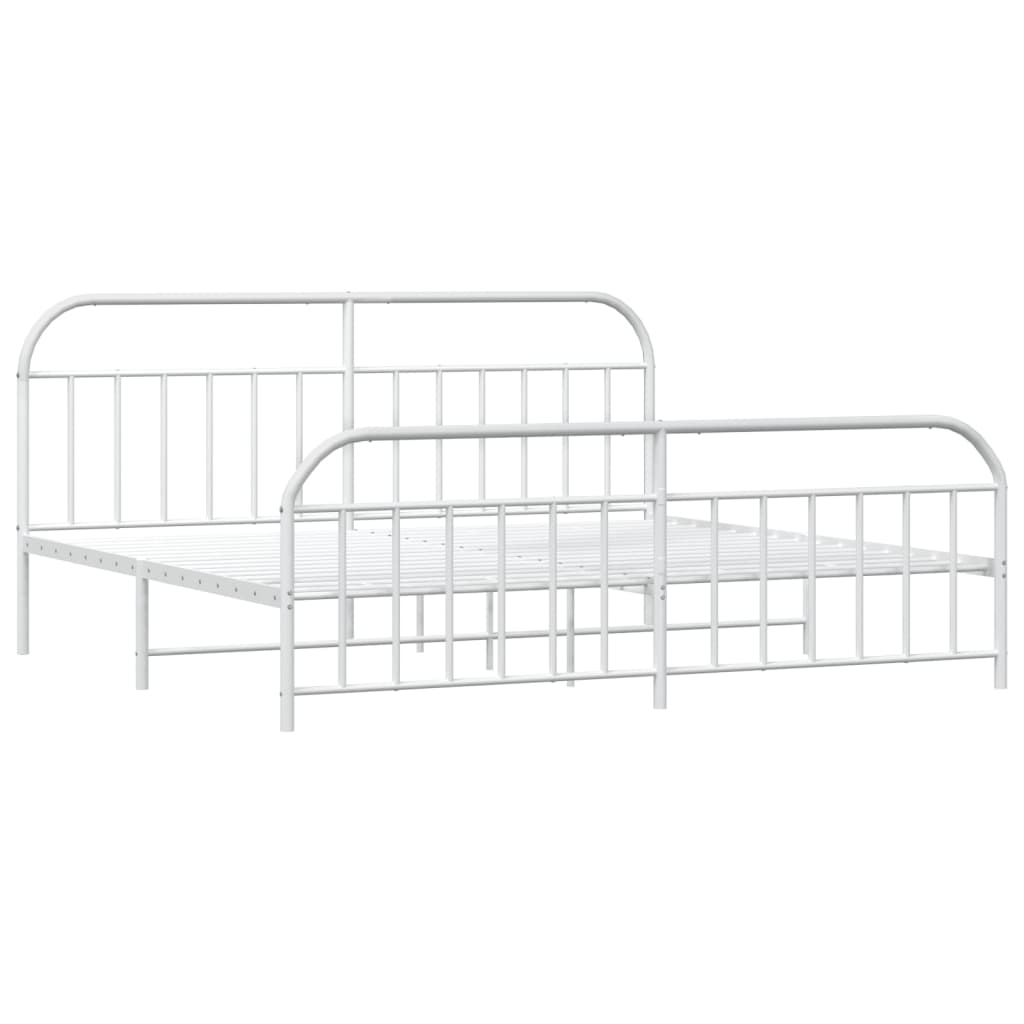 Metal Bed Frame without Mattress with Footboard White 200x200cm