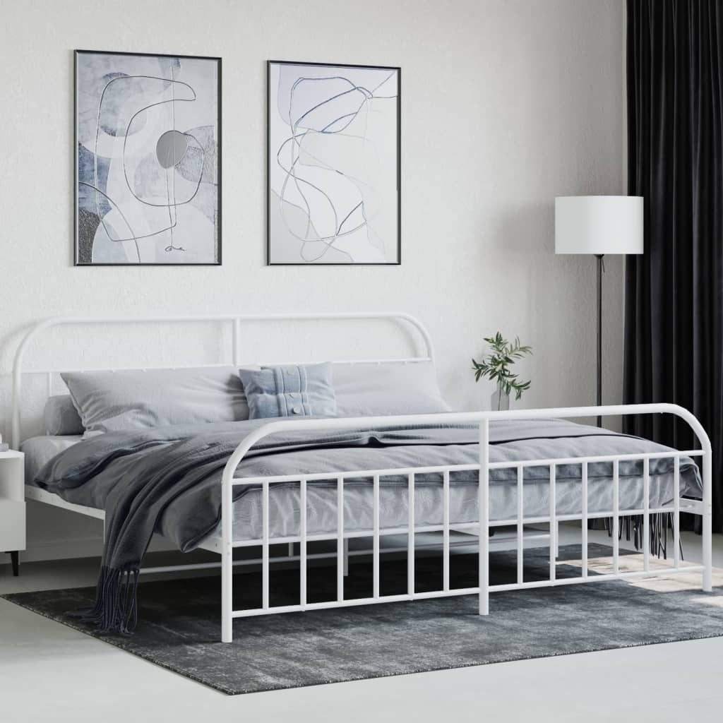 Metal Bed Frame without Mattress with Footboard White 200x200cm