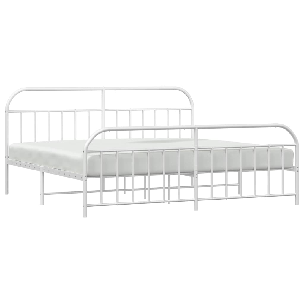 Metal Bed Frame without Mattress with Footboard White 200x200cm