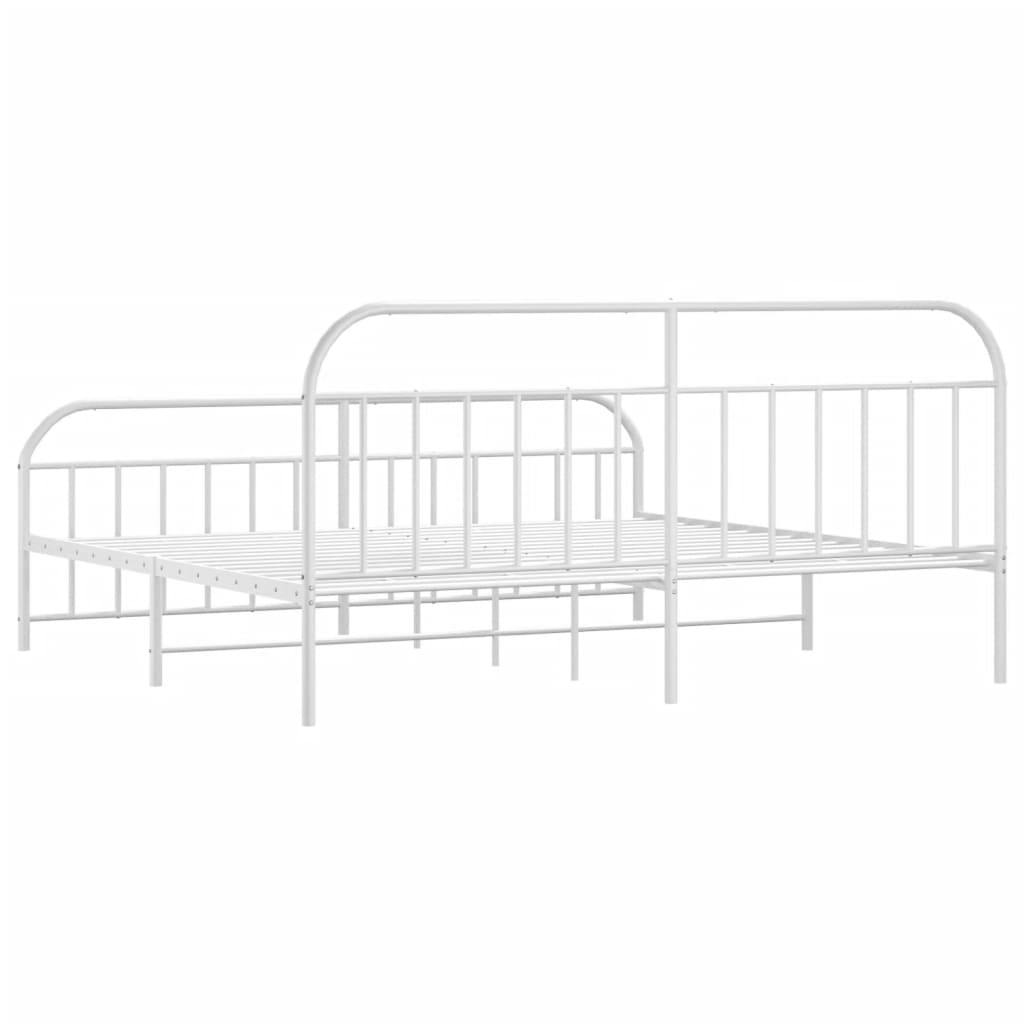 Metal Bed Frame without Mattress with Footboard White 200x200cm