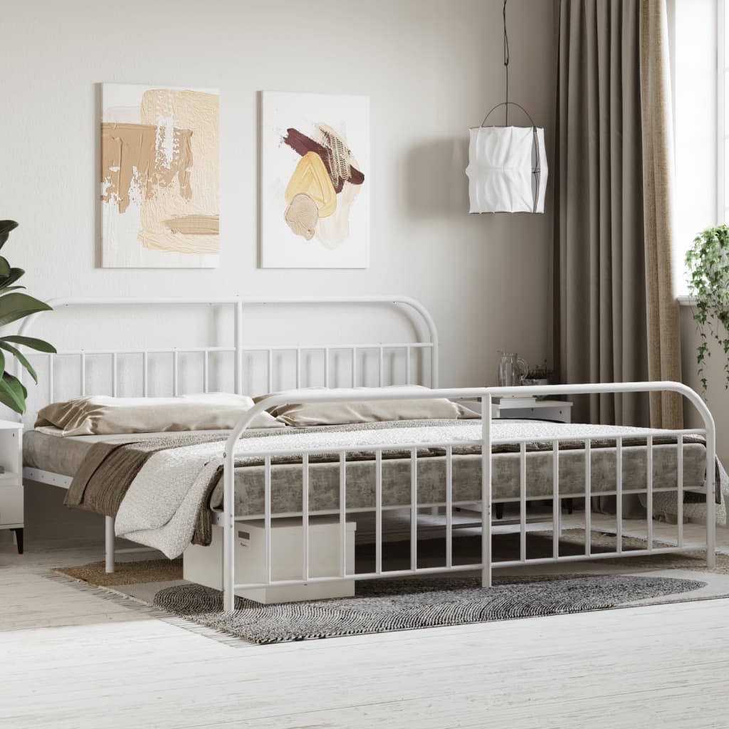 Metal Bed Frame without Mattress with Footboard White 200x200cm