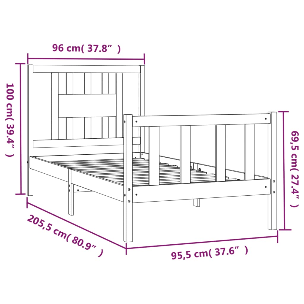 Bed Frame without Mattress Solid Wood Pine 90x200 cm