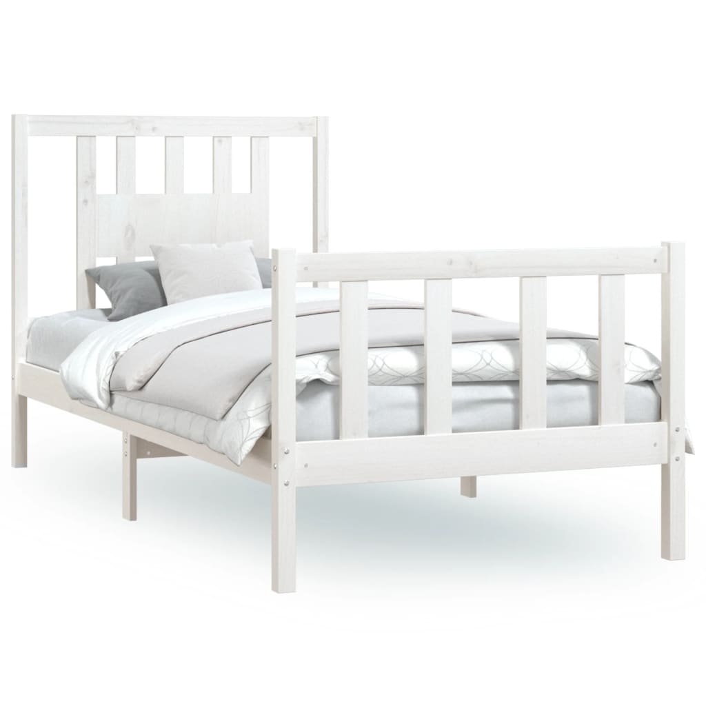 Bed Frame without Mattress White Solid Wood Pine 90x200 cm