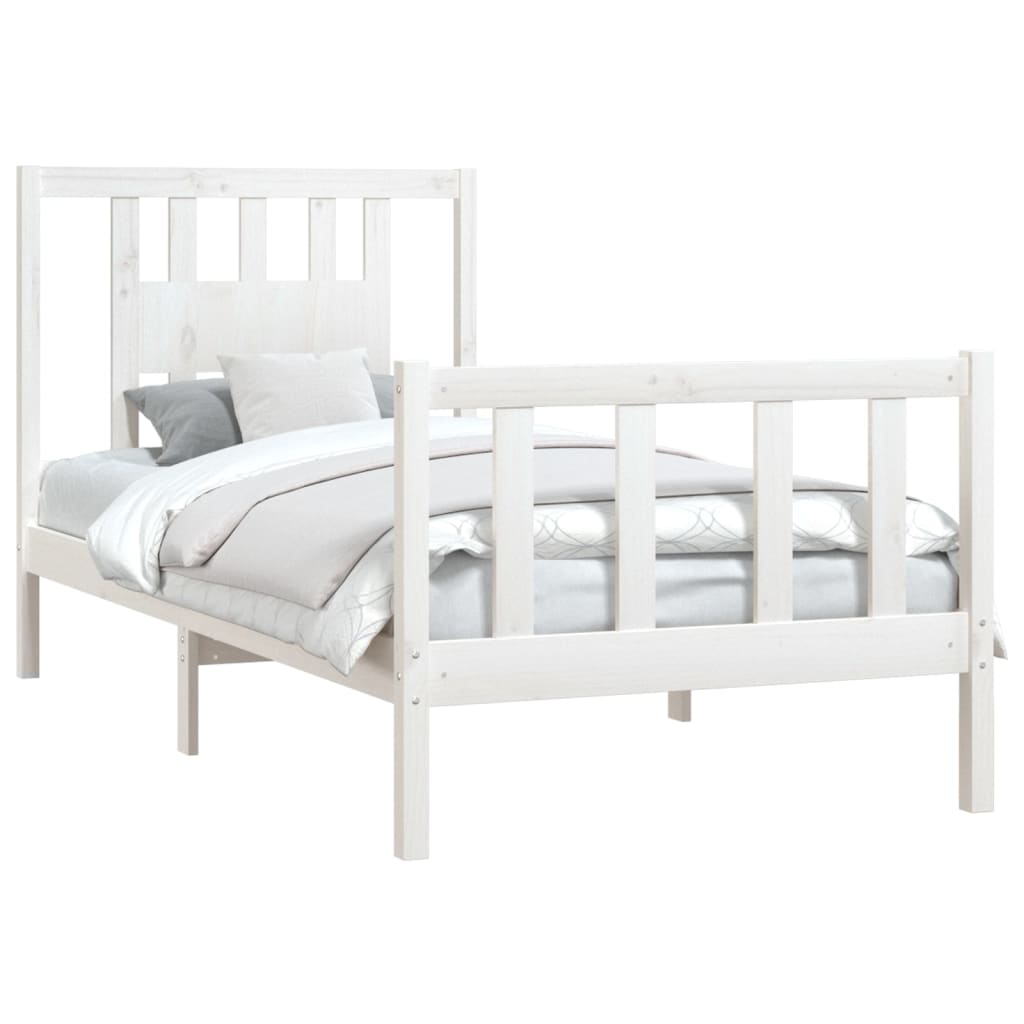 Bed Frame without Mattress White Solid Wood Pine 90x200 cm