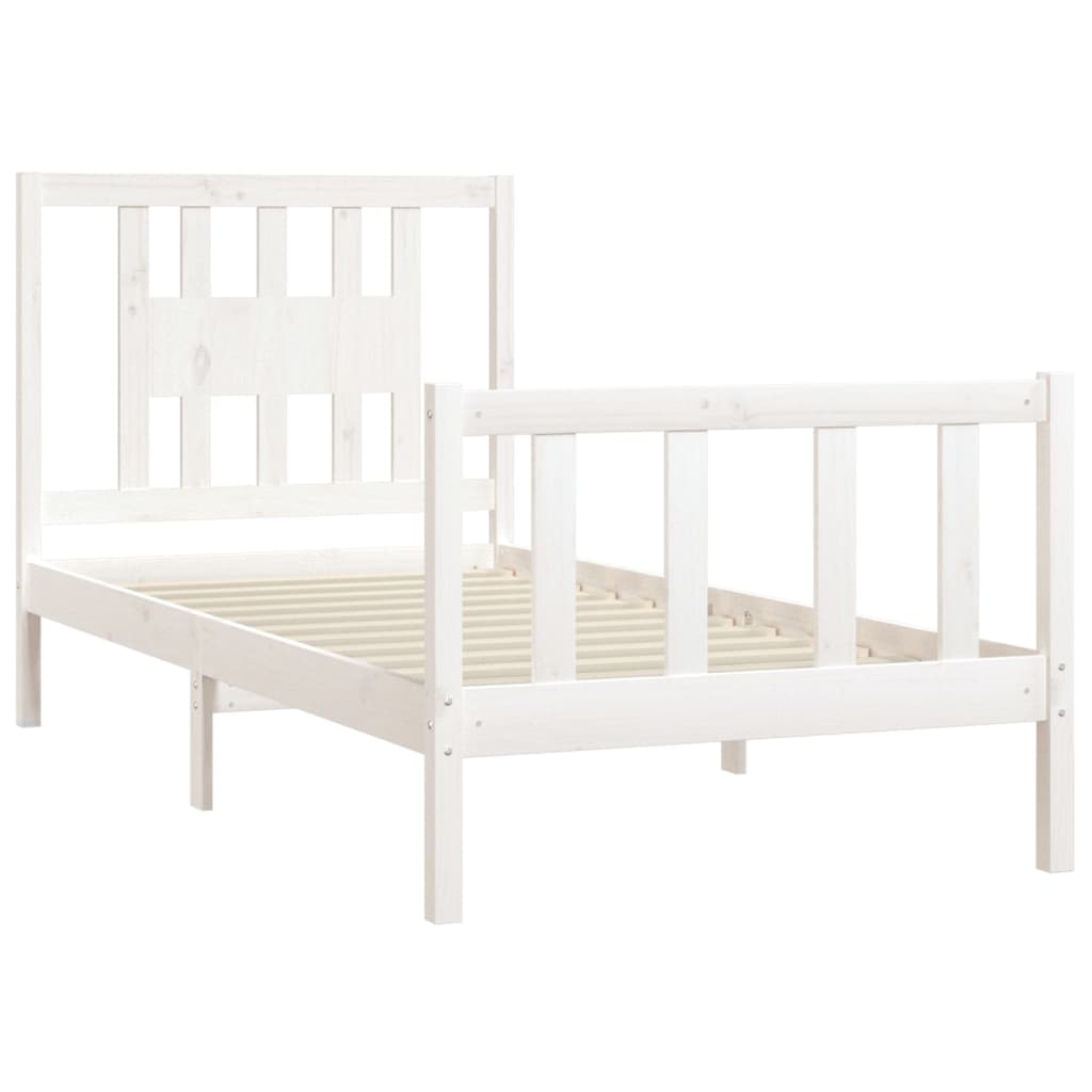 Bed Frame without Mattress White Solid Wood Pine 90x200 cm