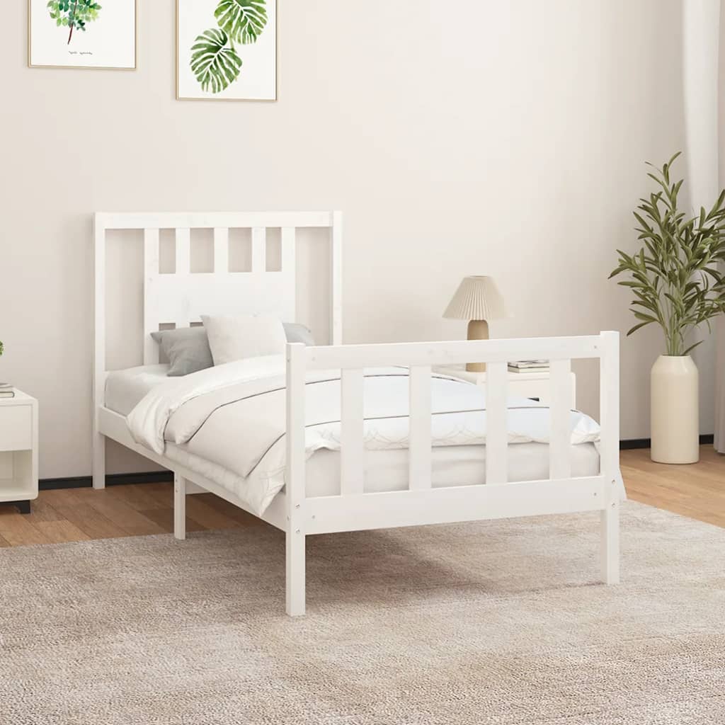 Bed Frame without Mattress White Solid Wood Pine 90x200 cm
