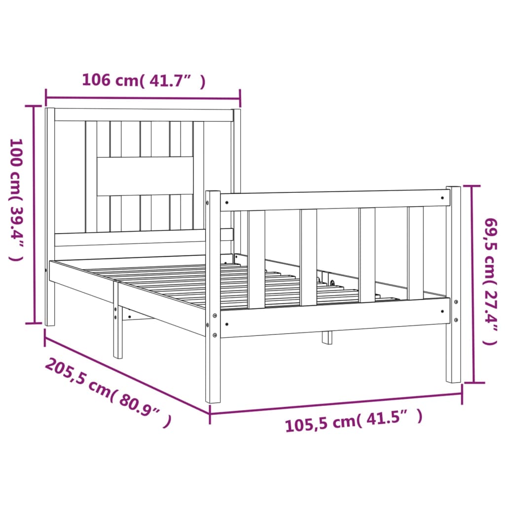 Bed Frame without Mattress Solid Wood Pine 100x200 cm