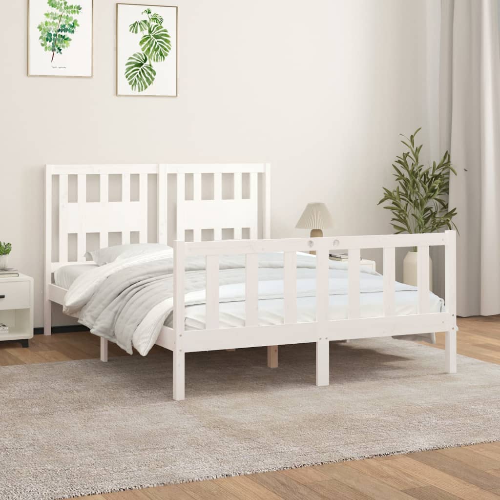 Bed Frame without Mattress White Solid Wood Pine 120x200 cm