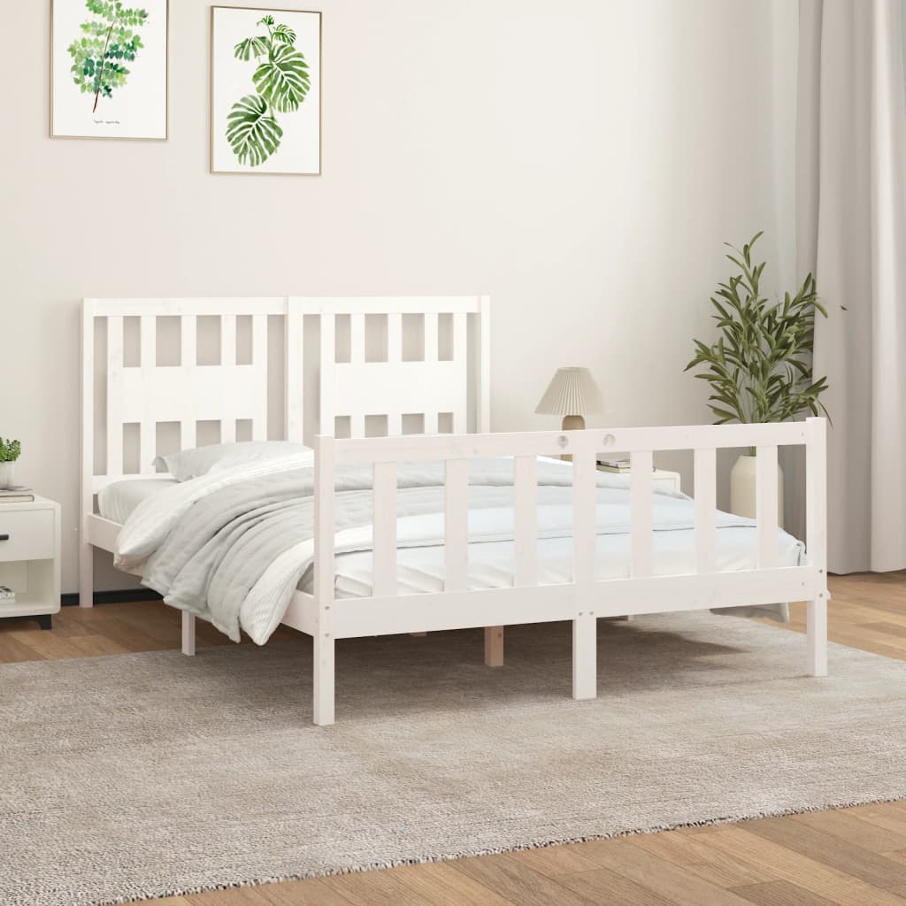Bed Frame without Mattress White Solid Wood Pine 140x200 cm