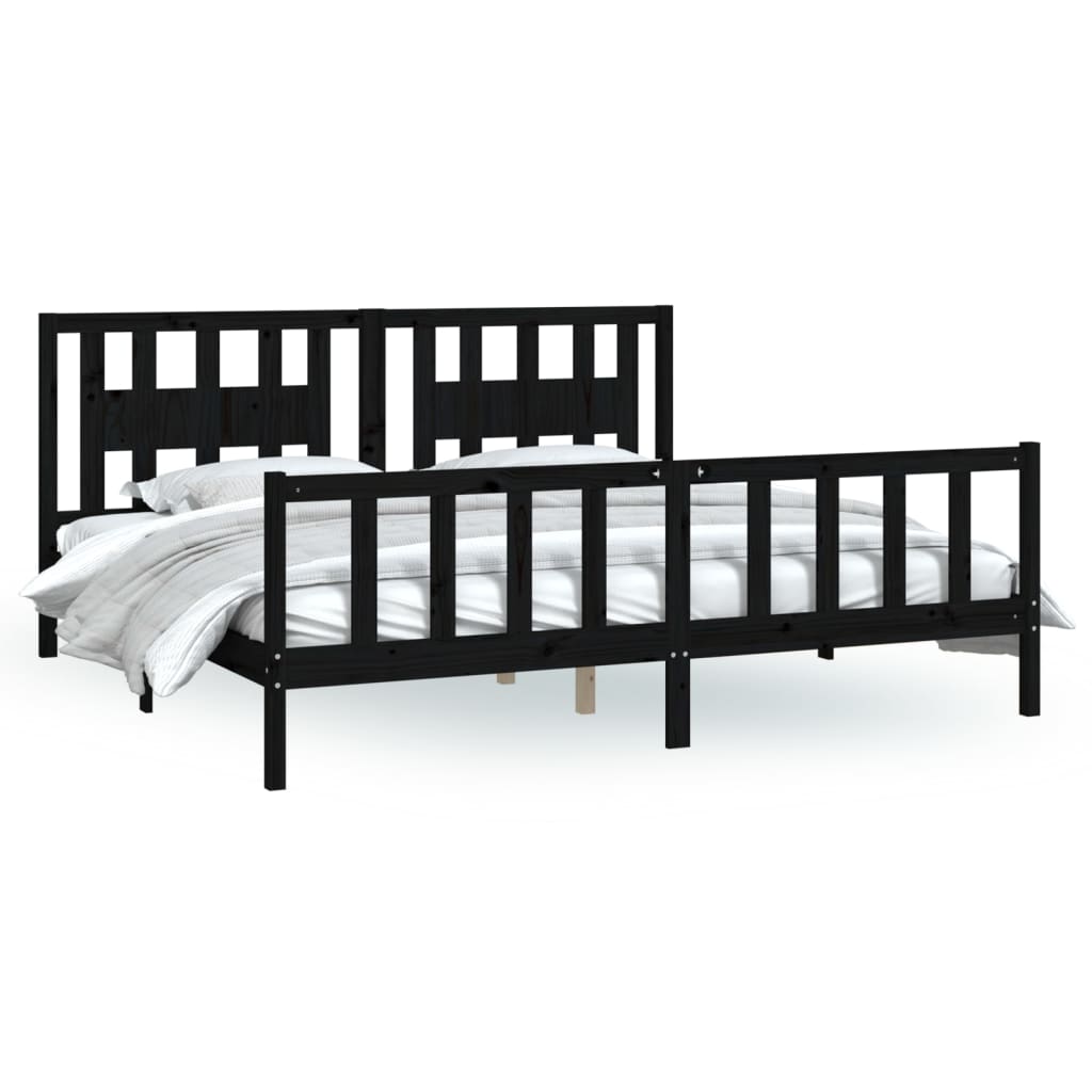 Bed Frame without Mattress Black Solid Wood Pine 200x200 cm