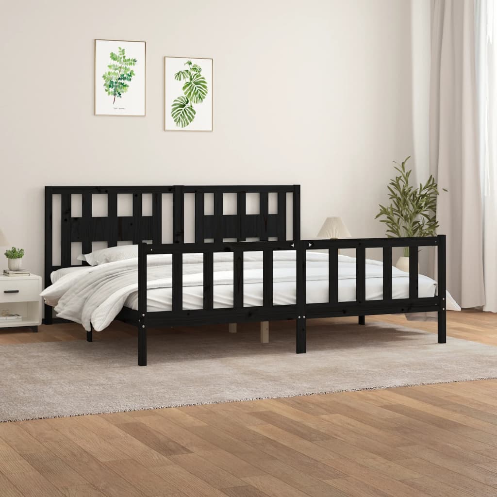 Bed Frame without Mattress Black Solid Wood Pine 200x200 cm