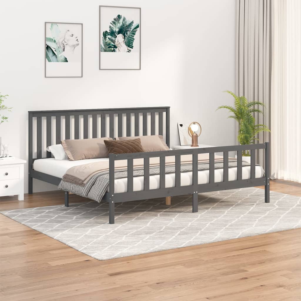 Bed Frame without Mattress Grey 200x200 cm Solid Wood Pine