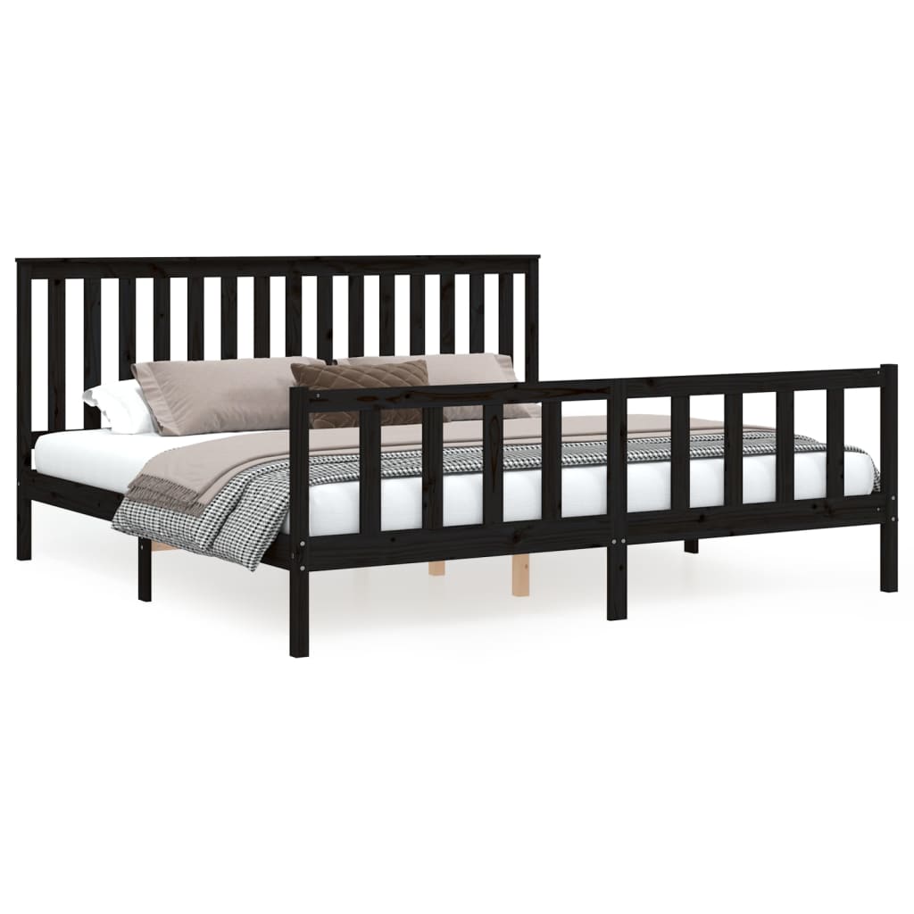 Bed Frame without Mattress Black 200x200 cm Solid Wood Pine
