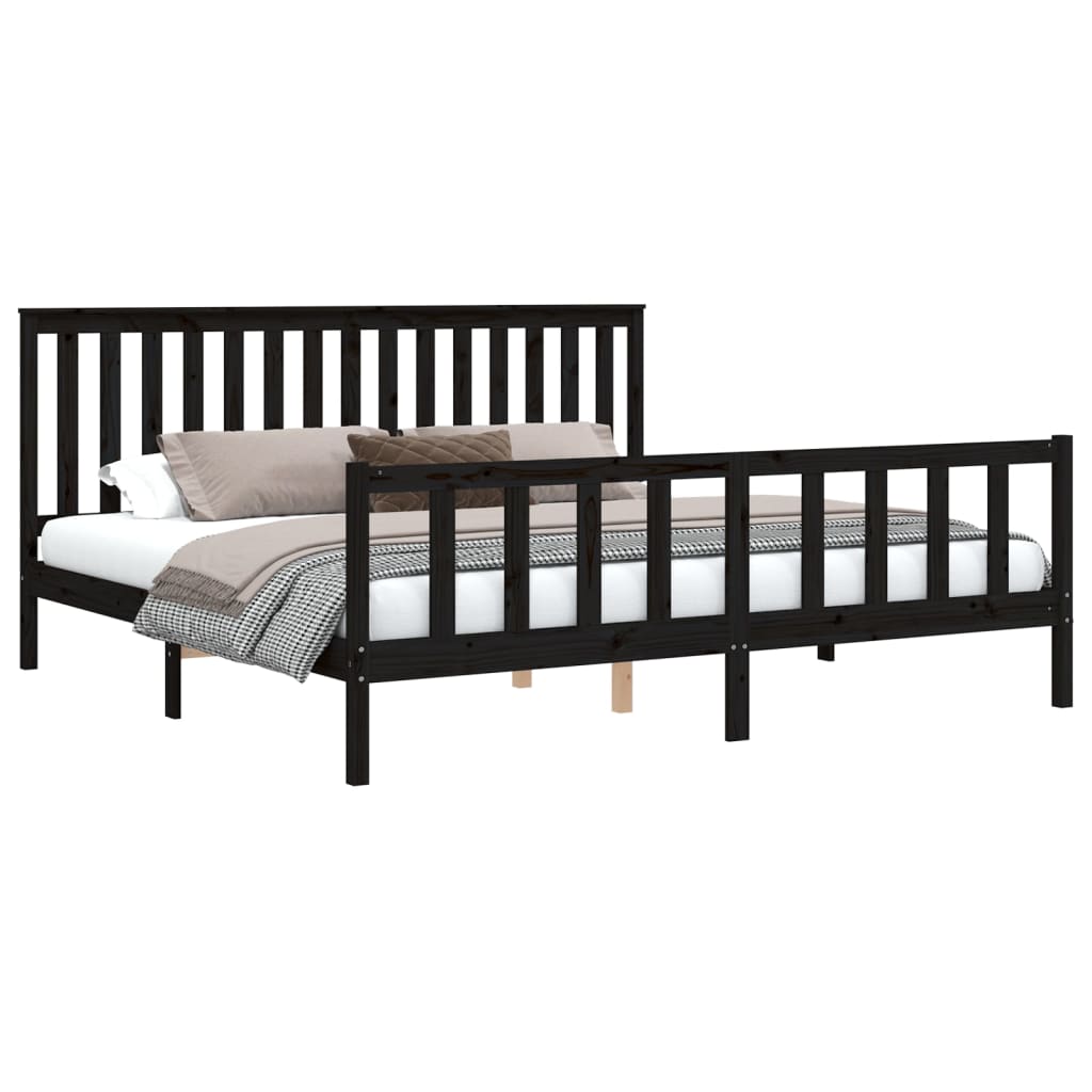Bed Frame without Mattress Black 200x200 cm Solid Wood Pine