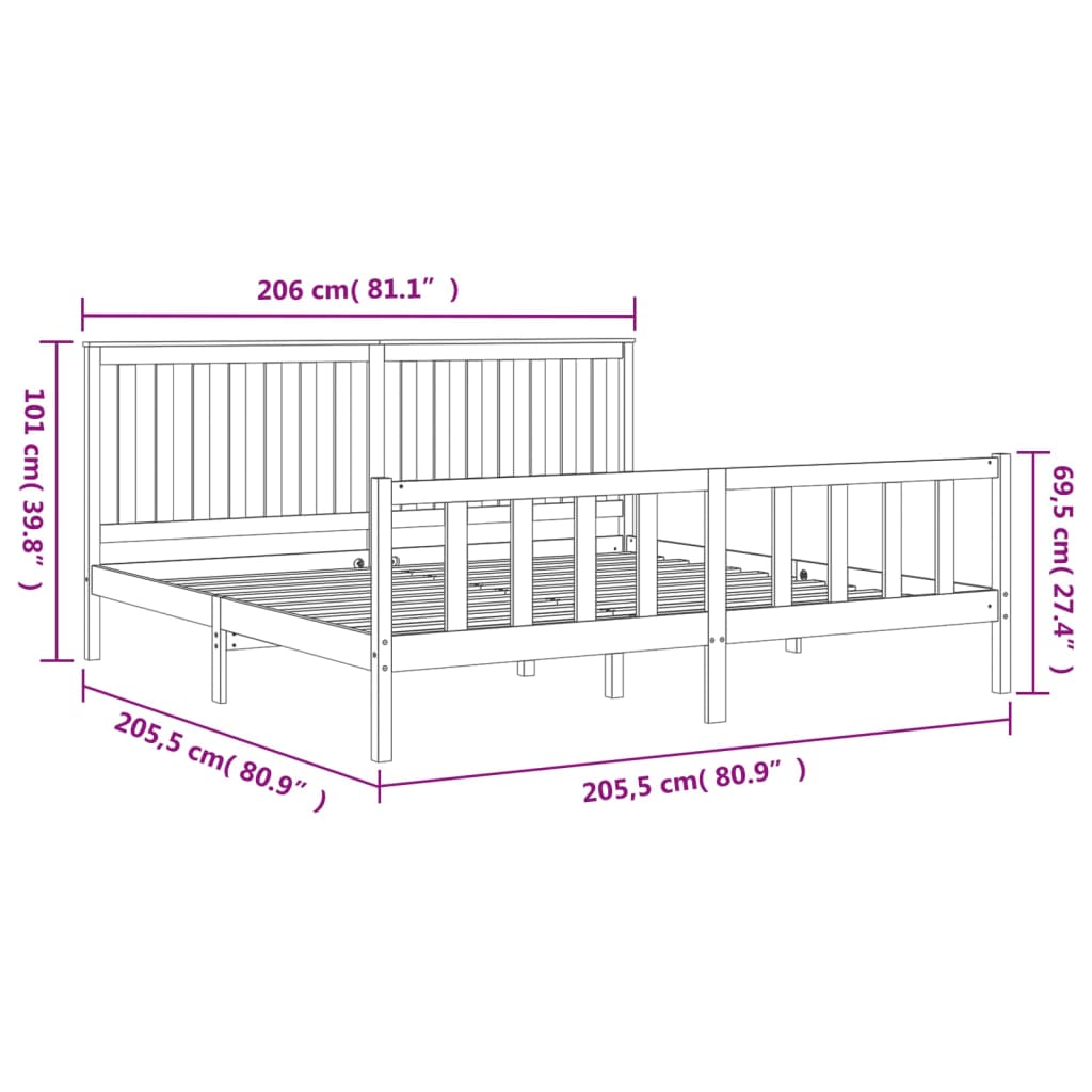 Bed Frame without Mattress Black 200x200 cm Solid Wood Pine