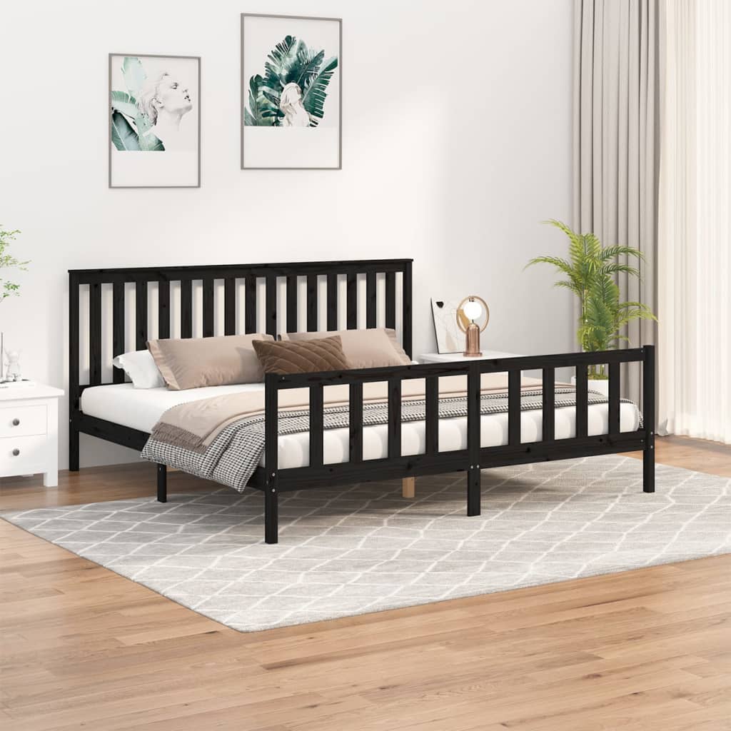 Bed Frame without Mattress Black 200x200 cm Solid Wood Pine