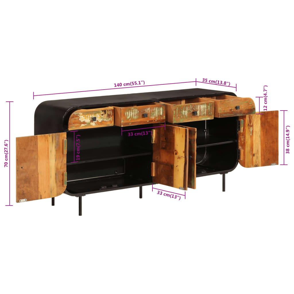 Sideboard 140x35x70 cm Solid Wood Reclaimed and Metal