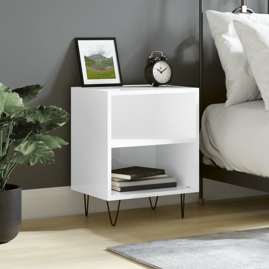 Bedside Cabinet High Gloss White 40x30x50 cm Engineered Wood