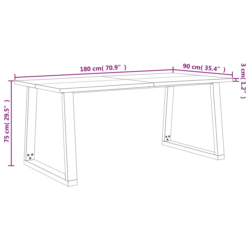 Dining Table with Live Edge 180x90x75 cm Solid Wood Acacia
