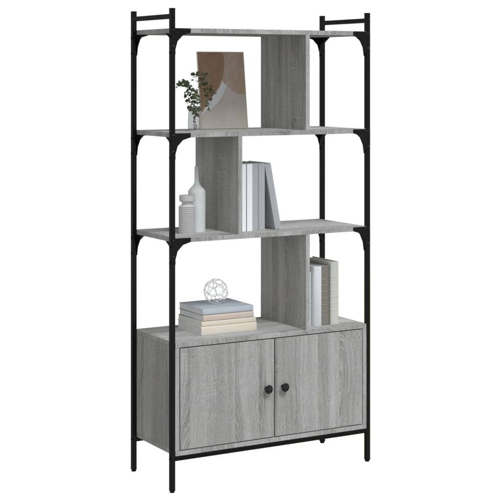 Bookcase with Doors Grey Sonoma 76.5x30x154.5 cm Engineered Wood