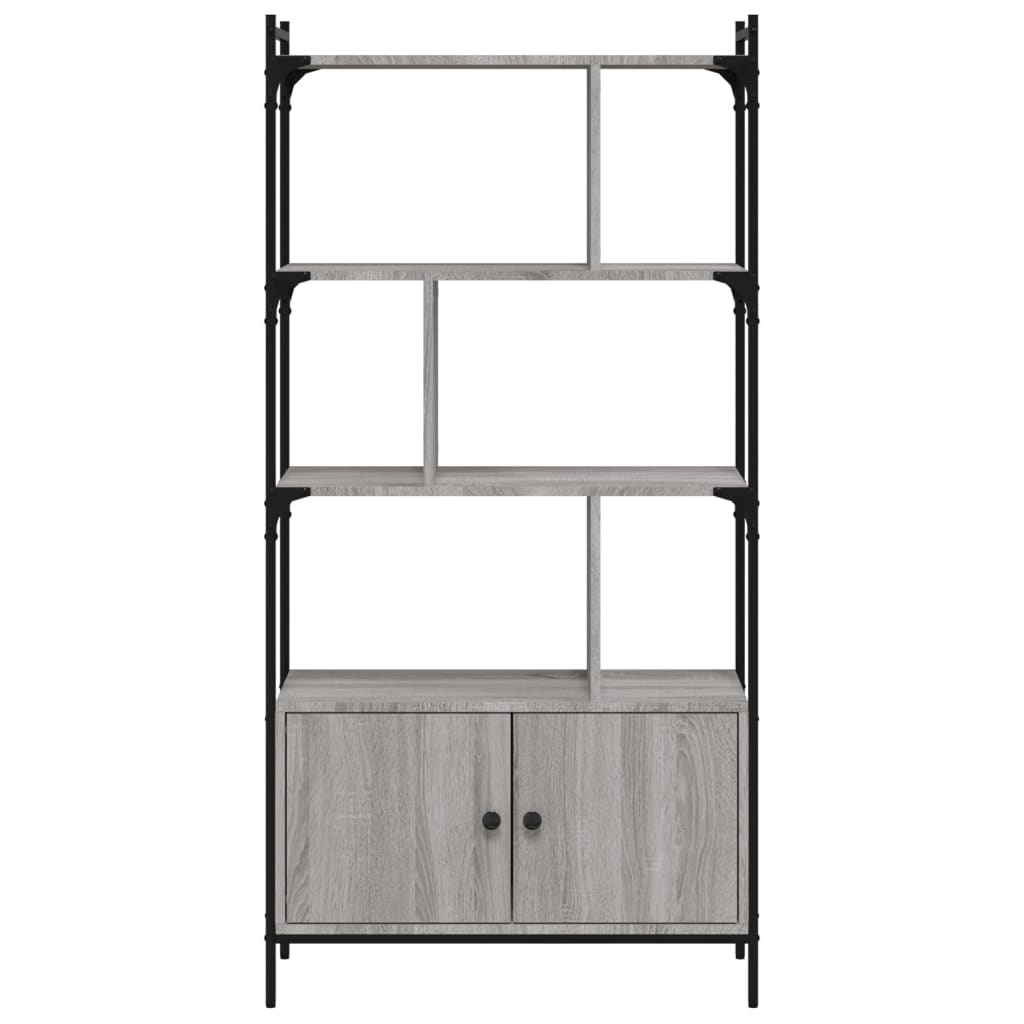 Bookcase with Doors Grey Sonoma 76.5x30x154.5 cm Engineered Wood