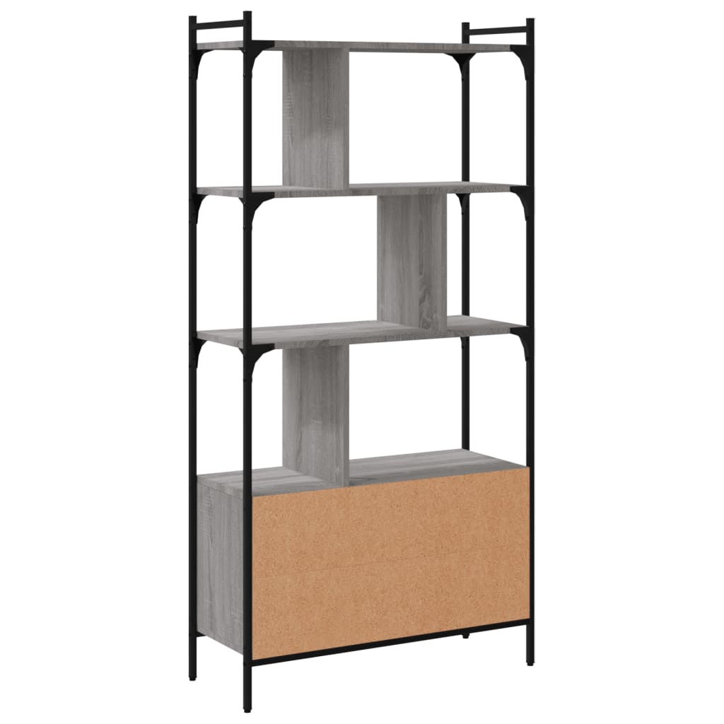 Bookcase with Doors Grey Sonoma 76.5x30x154.5 cm Engineered Wood