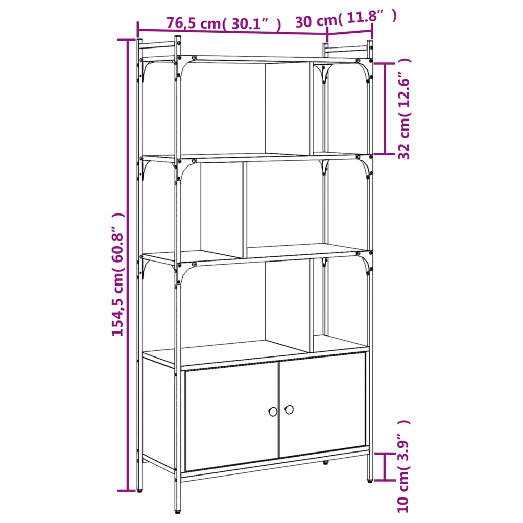 Bookcase with Doors Grey Sonoma 76.5x30x154.5 cm Engineered Wood