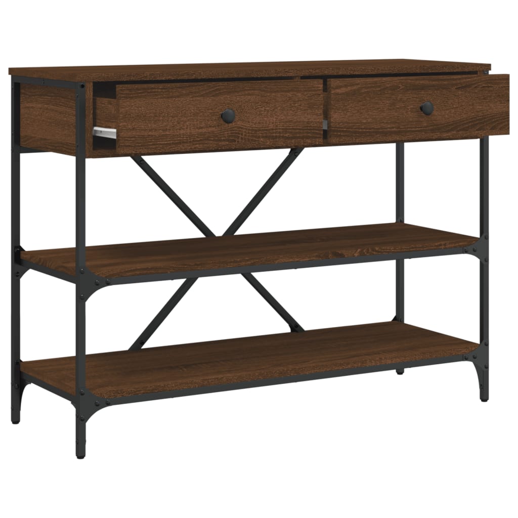 Console Table with Drawers and Shelves Brown Oak Engineered Wood