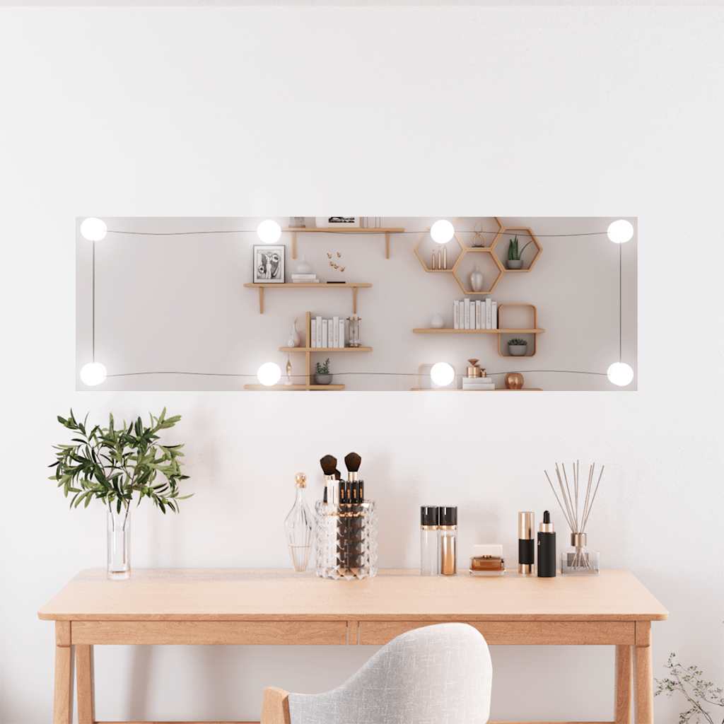 Wall Frameless Mirror With Led Lights Rectangular Glass