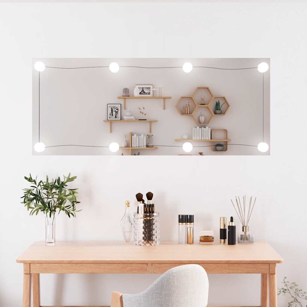 Wall Frameless Mirror With Led Lights Rectangular Glass