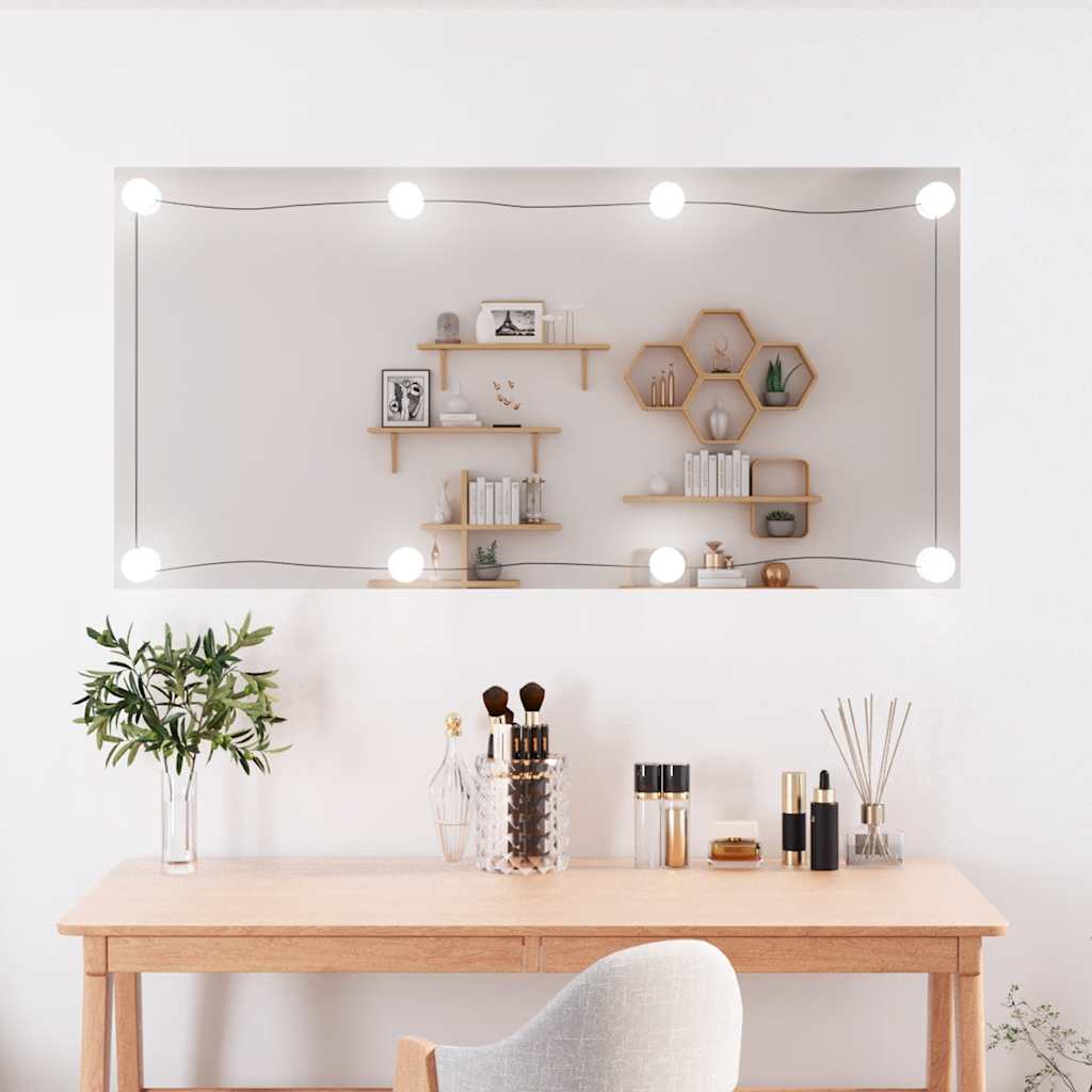 Wall Frameless Mirror With Led Lights Rectangular Glass