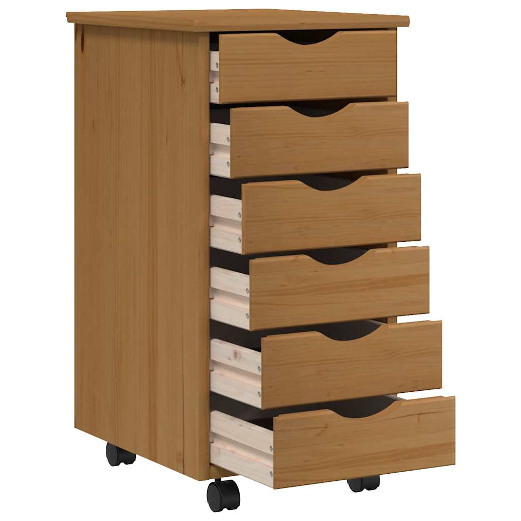 Rolling Cabinet with Drawers MOSS Honey Brown Solid Wood Pine