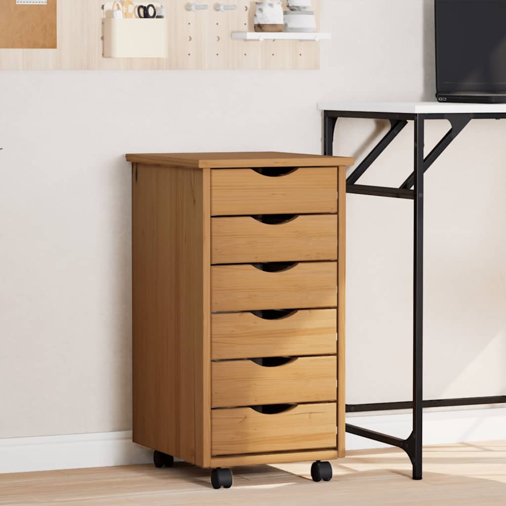 Rolling Cabinet with Drawers MOSS Honey Brown Solid Wood Pine
